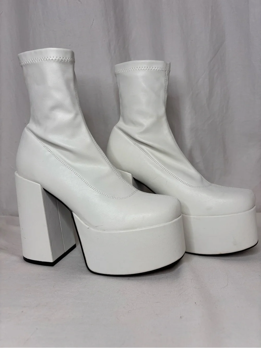 White Platform Sock Boot Heels - Women's Fashion Boots